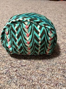 Karma Highway Quilted Chevron Cosmetic Pouch in Teal, Black & Coral